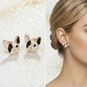 Gold plated black crystal Boston terrier/French bulldog earrings